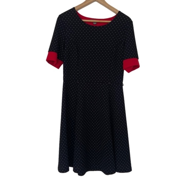 SUZY SHIER BLACK/WHITE CLASSIC POLKA DOT DRESS WITH RED ACCENTS, MEDIUM - Picture 1 of 10